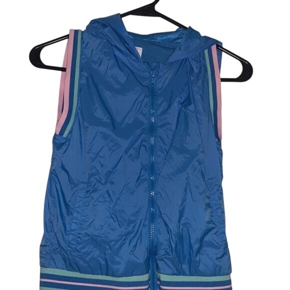Cat & Jack Kids Blue Hooded Vest L 10/12 Polyester & Mesh Zip-Up Sleeveless
